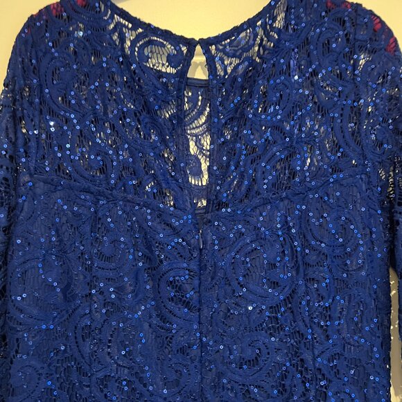 MARINA cobalt blue sequin floor-length lace gown - Picture 7 of 7